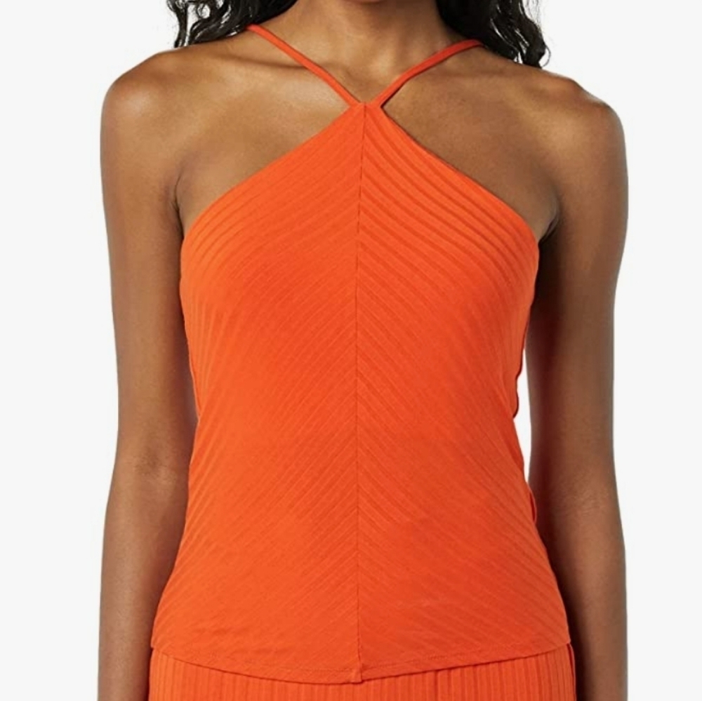 Daily Ritual Women's Wide Rib Cropped T-Strap Cami Top in Rust Orange Size XL